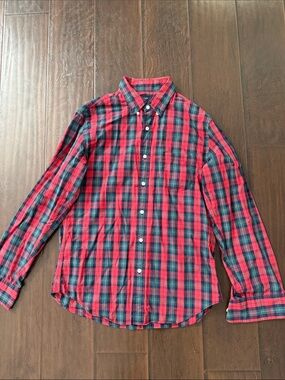 Men's J.Crew Red and Green Plaid Button-Down Shirt - Medium
